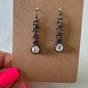 #182 Hematite Chain & Crystal Drop Earrings